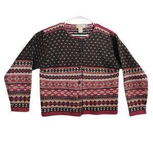 Vintage‎ L.L. Bean Women's Shetland Wool Fair Isle Cardigan Sweater M